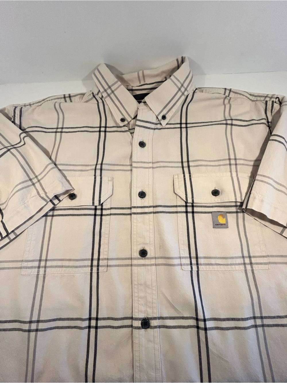 Carhartt Men’s XL Loose Fit Plaid Work Shirt Short Sleeve Button Down Cotton